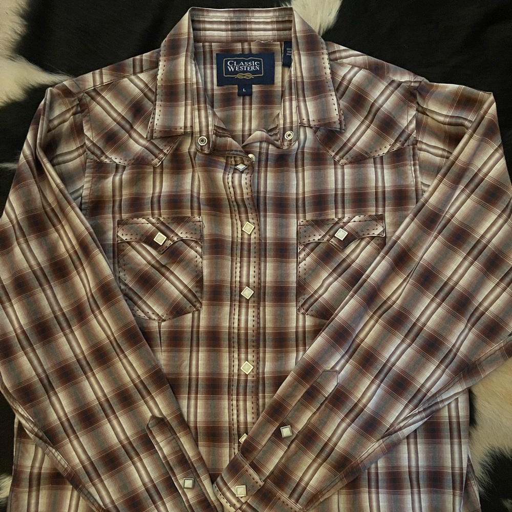 Vintage classic western pearl snap shop size Large